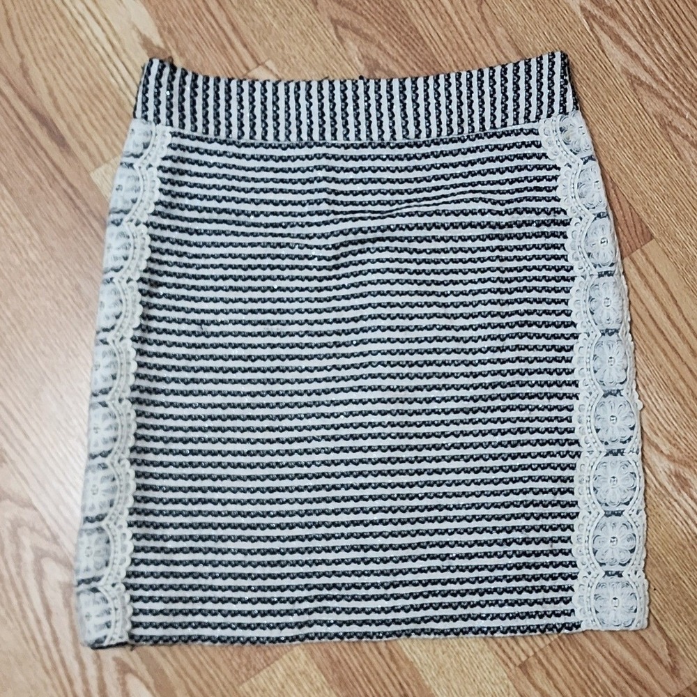 Tabitha Tweed Pencil Skirt Blue Cream Stripe Lace Trim Classic Office Work 6